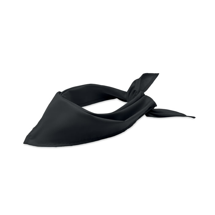 Pañuelo negro de tela suave con nudo lateral.