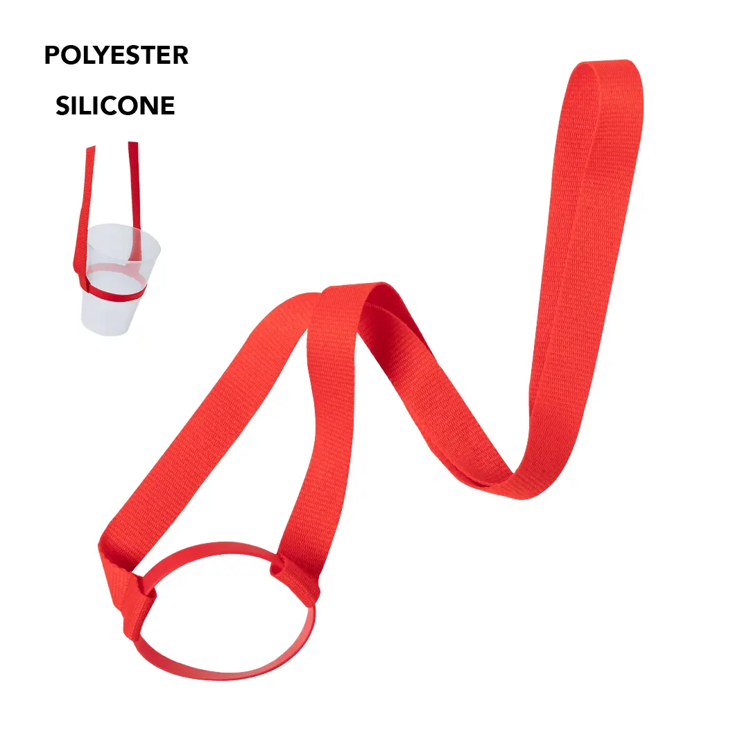 Soporte rojo de poliéster y silicona para vaso.