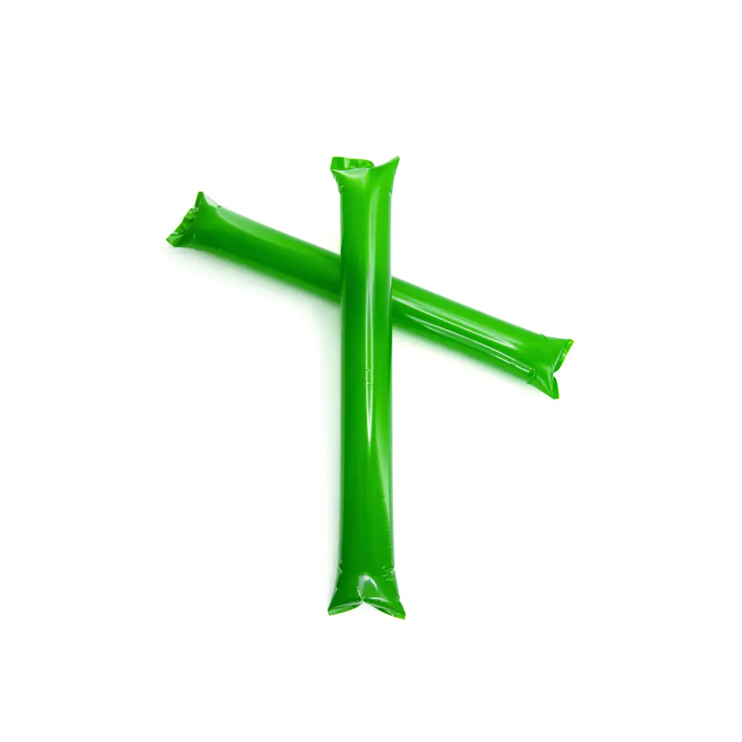 Dos barras inflables verdes sobre fondo blanco.