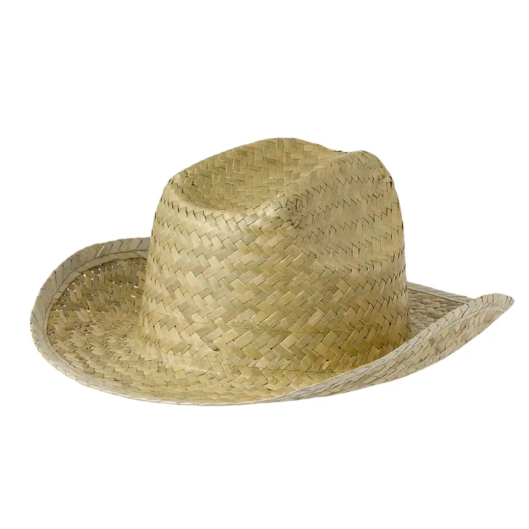 Sombrero tipo cowboy de paja trenzada color natural.
