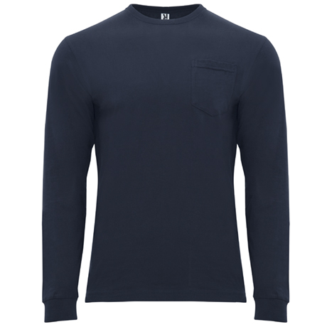 Camiseta azul marino de manga larga con bolsillo en el pecho.
