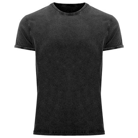 Camiseta negra de algodón con cuello redondo y manga corta.