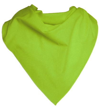 Pañuelo triangular de tela verde fluorescente.